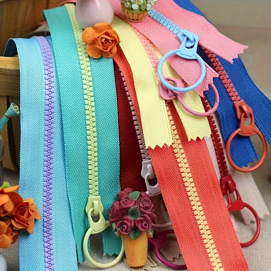 10pcs15cm-30cm mixed resin zipper, 3# closed with pull loop, durable zipper head, for sewing, crafts, bags