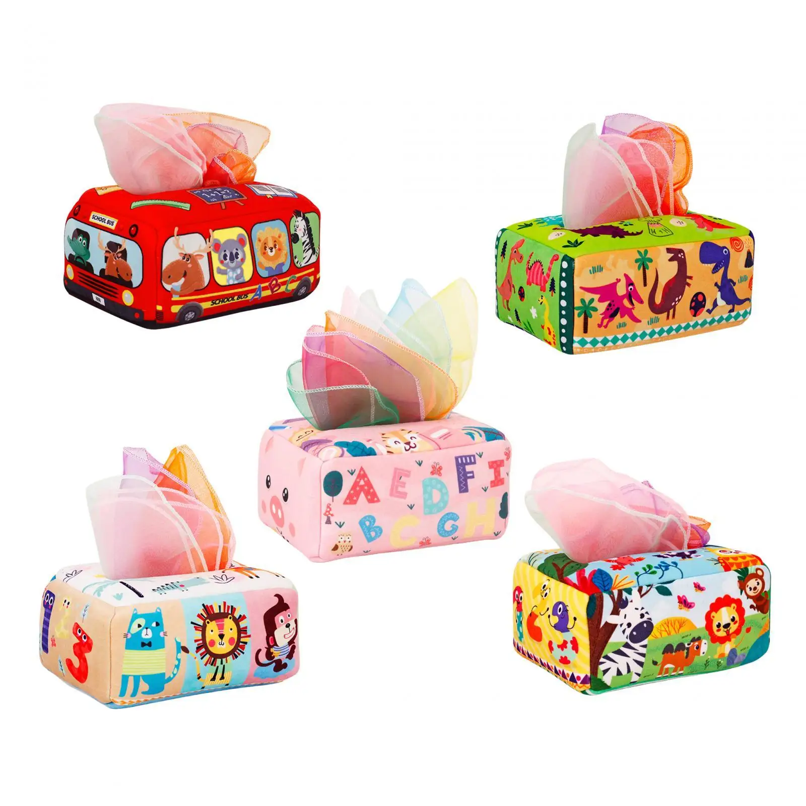 Infant Tissue Box with 10 Colorful Scarves, Montessori Toys Soft High Contrast Baby Toys for Boys Girls 1-2 Year Birthday Gifts