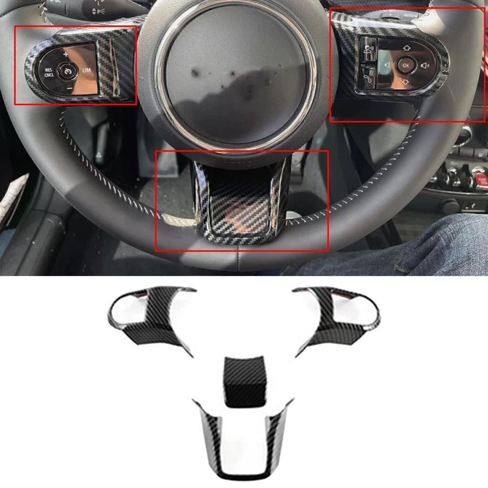Carbon Fiber Black Carbon Fiber Steering Wheel Trims Interior Trim 4-Piece Set Easy Installation Process For BMW for mini