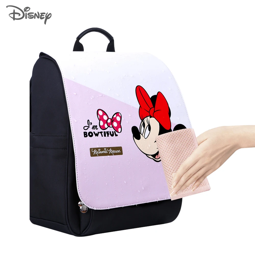 Disney-Bolsa de PU para cochecito de bebé, mochila de viaje para pañales de maternidad, Mickey y Minnie, impermeable, con aislamiento para biberón