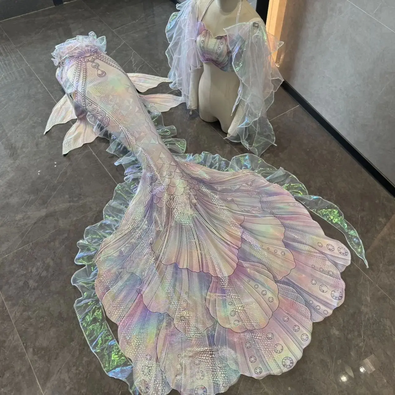 

European And American Comfortable Hot-Stamping Big-Tail Tulle Mermaid, Mermaid Costume For Free Diving Shoots By The Seaside