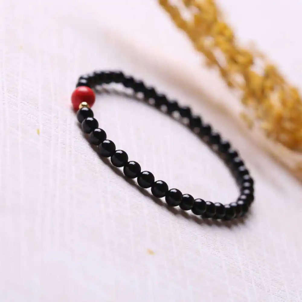 6mm natürliche schwarze Achat Perlen Zinnober Manschette Armband einzigartige trend ige Manschette böhmischen Gebet