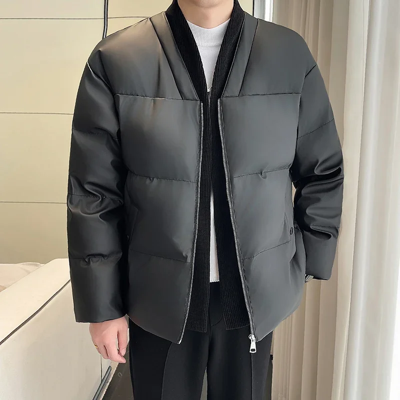 2024 inverno grosso quente falso dois couro do plutônio jaquetas de algodão dos homens oversized casual jaqueta de couro social streetwear hip hop parkas