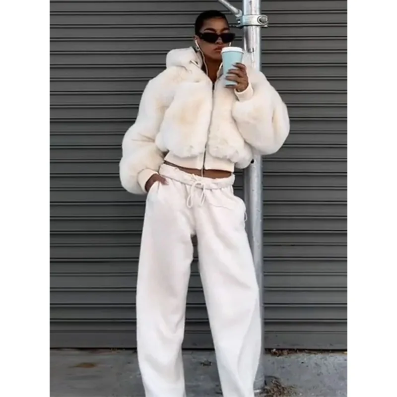 

Fashion Solid Faux Fur Coat Women Loose Lapel Full Sleeve Street Outwears Autumn Winter Lady Furry Warm Outwear New