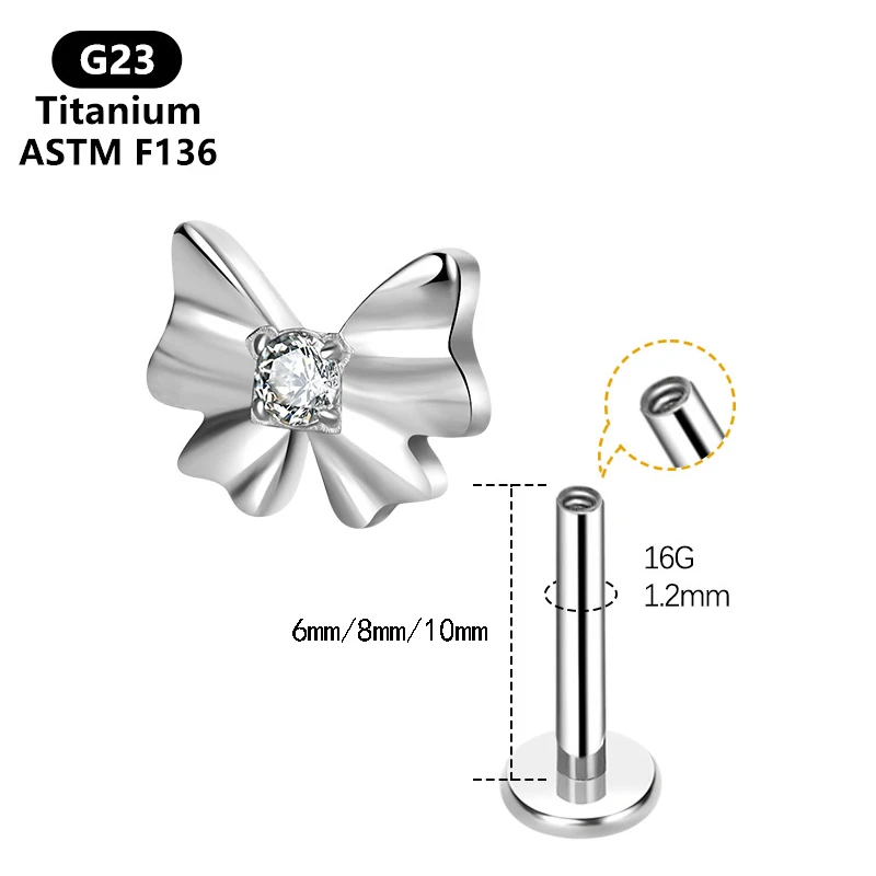 ASTM F136 Titanium Crystal Gem Cartilage Stud Labret Lip for Women Flat Back Helix Tragus Threaded Earring Conch Body Piercing
