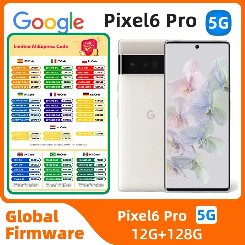 

Google Pixel 6 Pro 5G Unlocked Mobile Phone 6.7" 12GB RAM 128/256GB ROM Octa Core NFC Google Tensor Original Android CellPhone