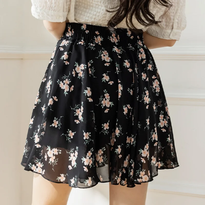 2023 New Summer Fashion Trend High Waisted Floral Loose Casual Minimalist with Safety Pants Anti Glare Women\'s A-line Skirt