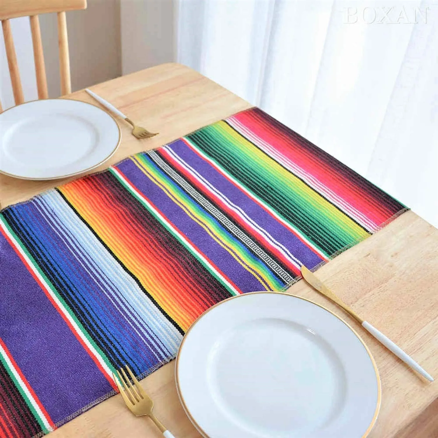 Mexican Serape Table Runner for Mexican Fiesta Party Wedding Decoration Outdoor Picnics Dining Table Cover Fringe Cotton Blanket