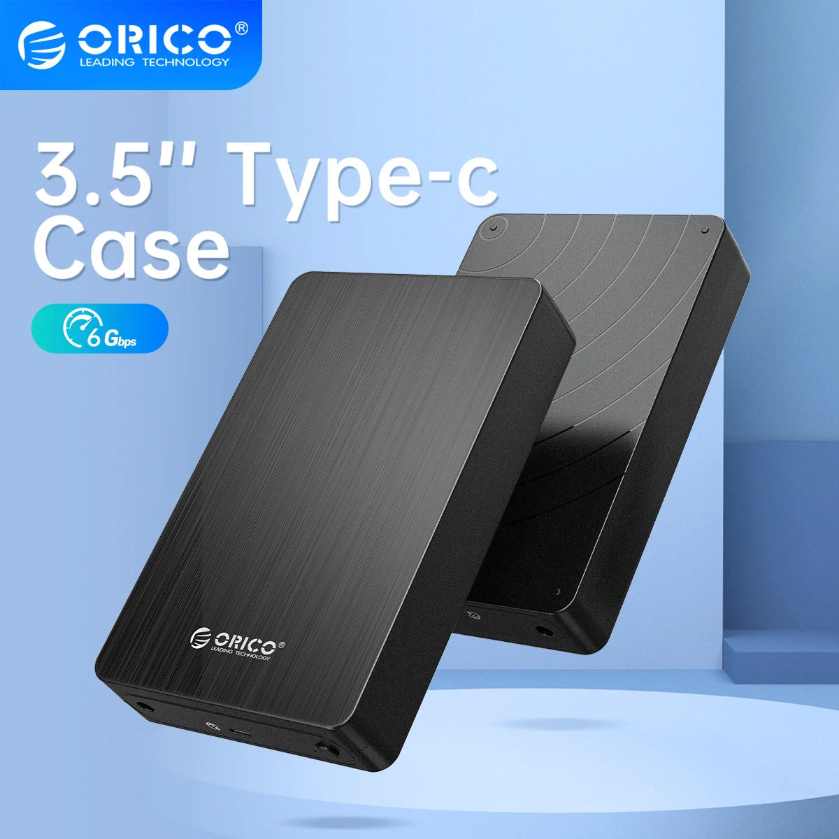 ORICO-3.5 인치 HDD 케이스, SATA to USB C 6Gbps 외장 하드 드라이브 케이스, 3.5 인치 HDD 인클로저, 12V 전원 어댑터 포함 