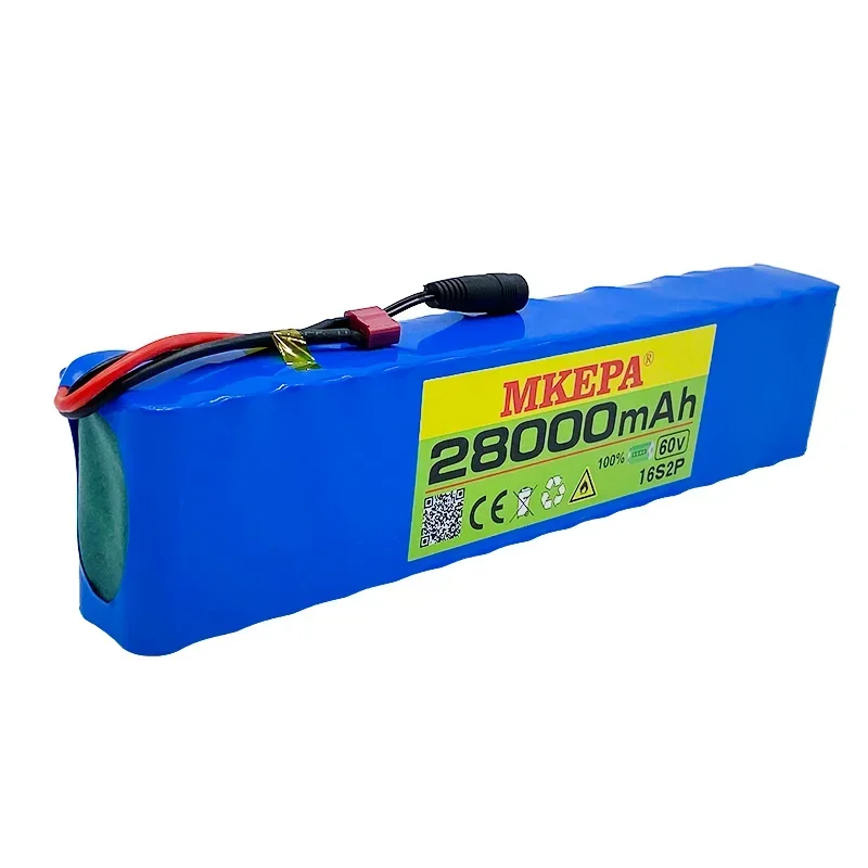 60V 16s2p battery pack Li ion battery pack 67.2v 28ah eBike electric bicycle scooter with BMS 1000W plug and charger