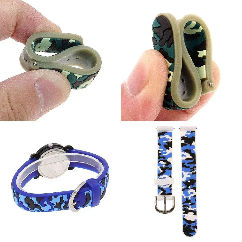 Кварцевые часы с камуфляжным силиконовым ремешком для мальчиков и девочек, водонепроницаемые цифровые детские часы