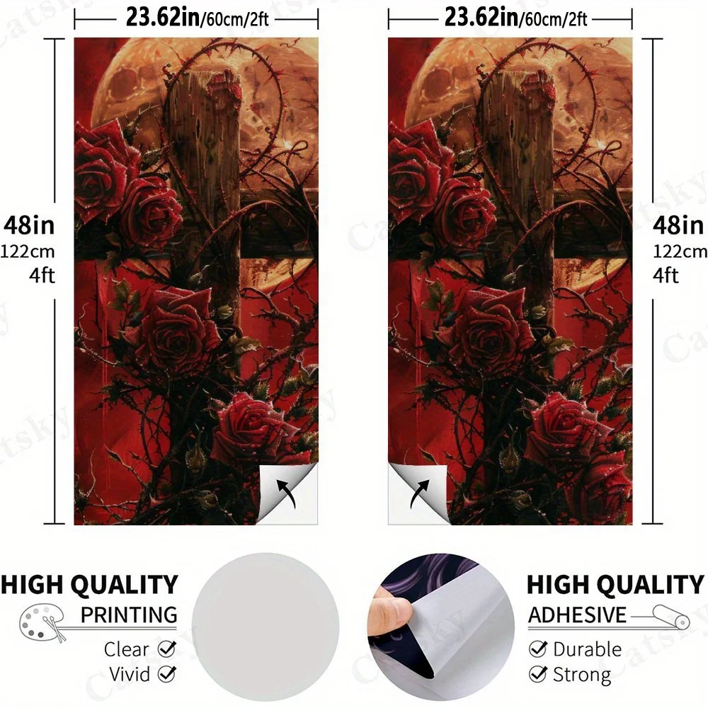 Gothic Cross,Bloody Rose Art,Dark Moon,High Value! 2D Flat Vinyl Sandboard Stickers - Bubble-Free, Easy Application, Waterproof,