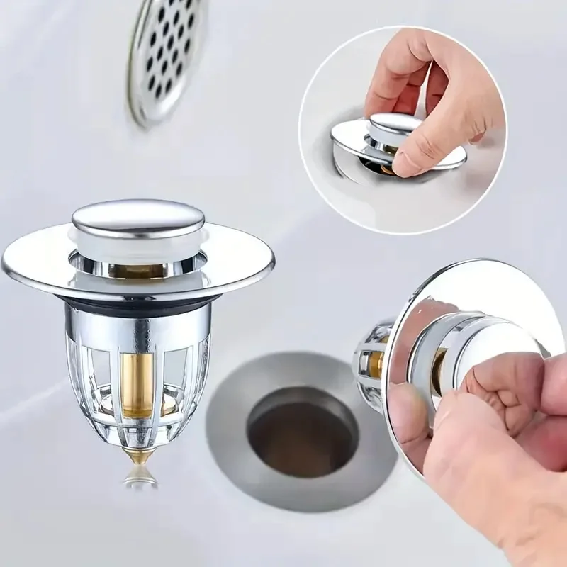 Press Bounce Basin Pop-up Drain Filter Bathroom Shower Sink Filter Plug Wash Basin Hair Sink Strainer Kitchen Bathtub Stopper