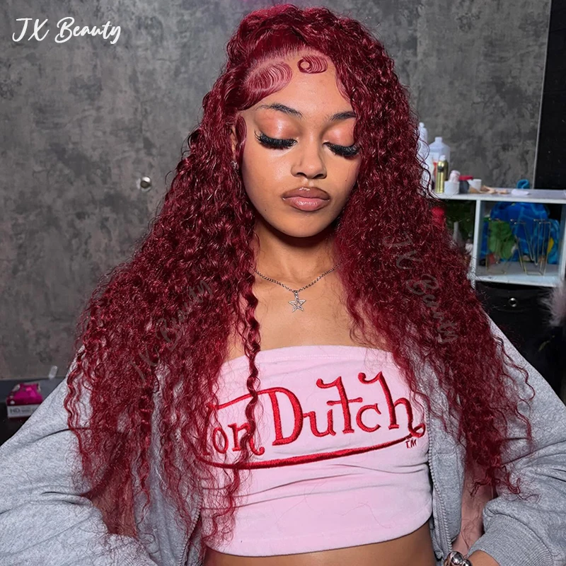 

Парик из натуральных волос 99J Burgundy, волнистый, с кружевной передней частью 13x6, 100% человеческие волосы, плотность 200%, глубокая волна, бразильские волосы