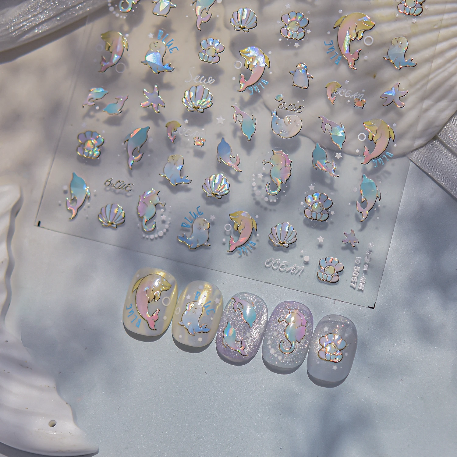 5D Ocean Beach Series Nail Stickers HD Shell Whale Stickers Sky Series Star Moonlight Nail Art Decorations