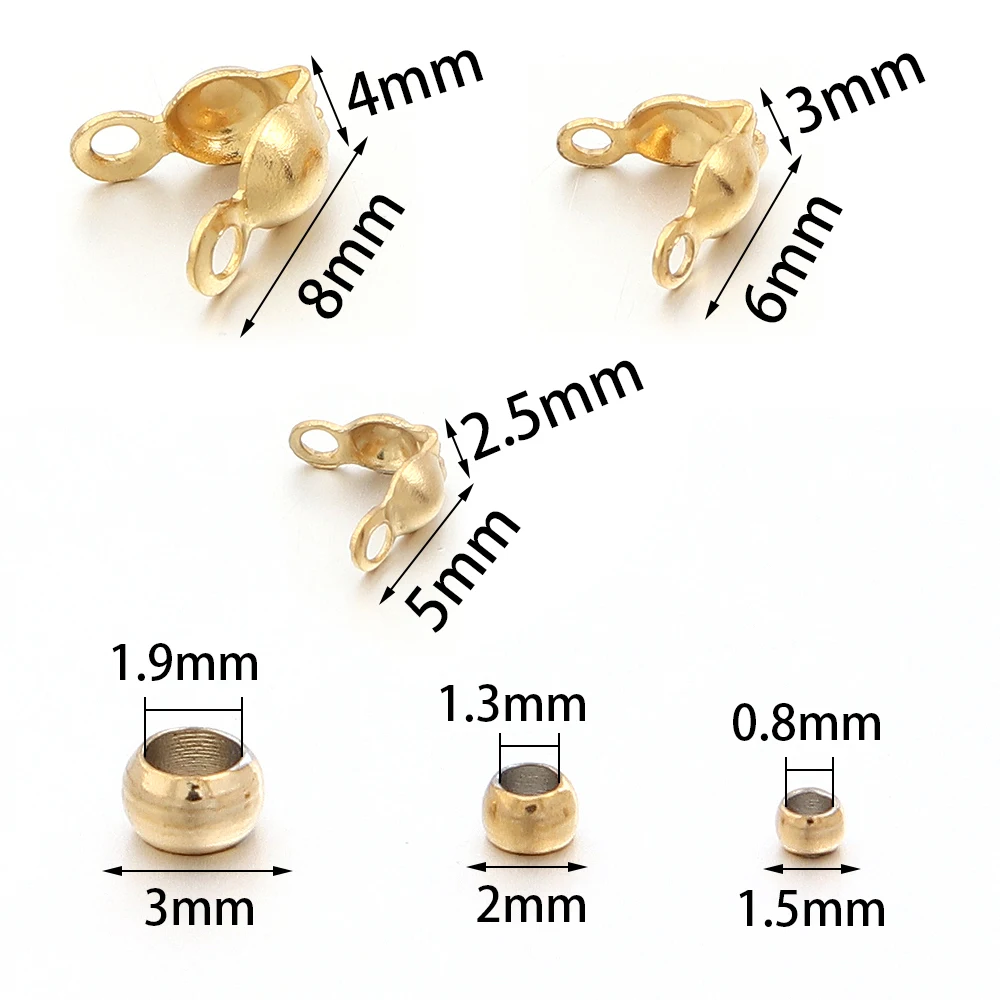 40-200pcs Stainless Steel Gold Color Connector Clasp Crimp End Beads For Bracelet Necklace Chains DIY Jewelry Making Accessories view 2