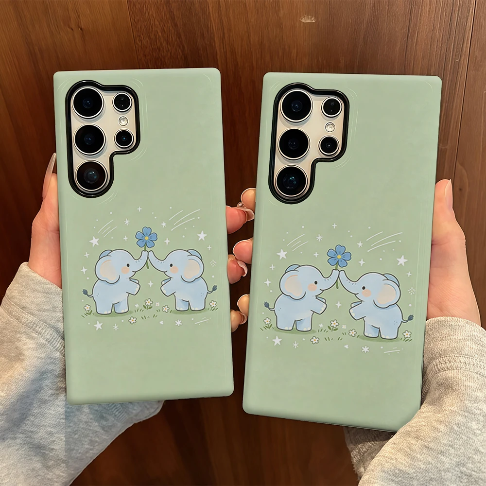 Blue Elephants Flower Comes Lens Film Case For Samsung Galaxy S26 S25 FE S24 S23 S22 S21 S20 Ultra Plus S20 FE PC Cover