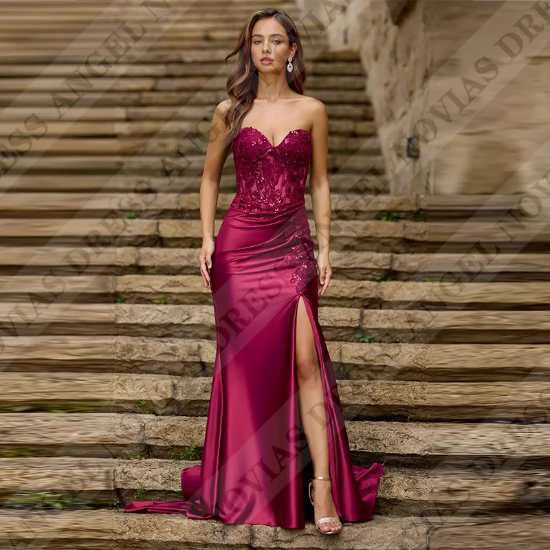 Customized Long Burgundy Bridesmaid Dresses with Split Wedding Prom Dresses vestido madrinhas casamento