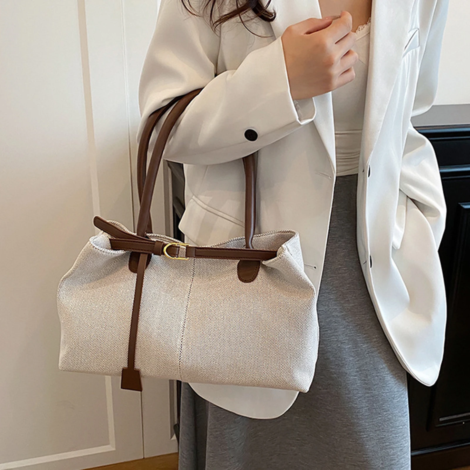 Damen Retro-Tragetasche mit Großer Kapazität, Schultertasche im Koreanischen Stil aus Strapazierfähigem Polyestergewebe – Detail 5
