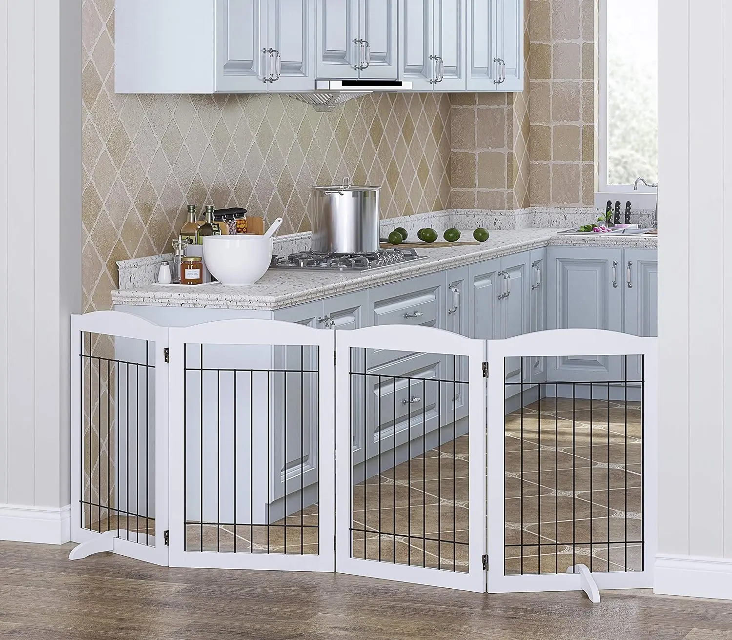 Free Standing Foldable Wire Pet Gate for Dogs, 80 inches Extra Wide, 30 inches Tall 4 Panels Dog Gate for the House, Doorway, St