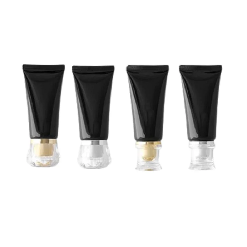 Cosmetic Bottle Empty Plastic Shiny Black PET Gold Silver Acrylic Screw Lid Packaging Container Squeeze Bottles 30Pcs