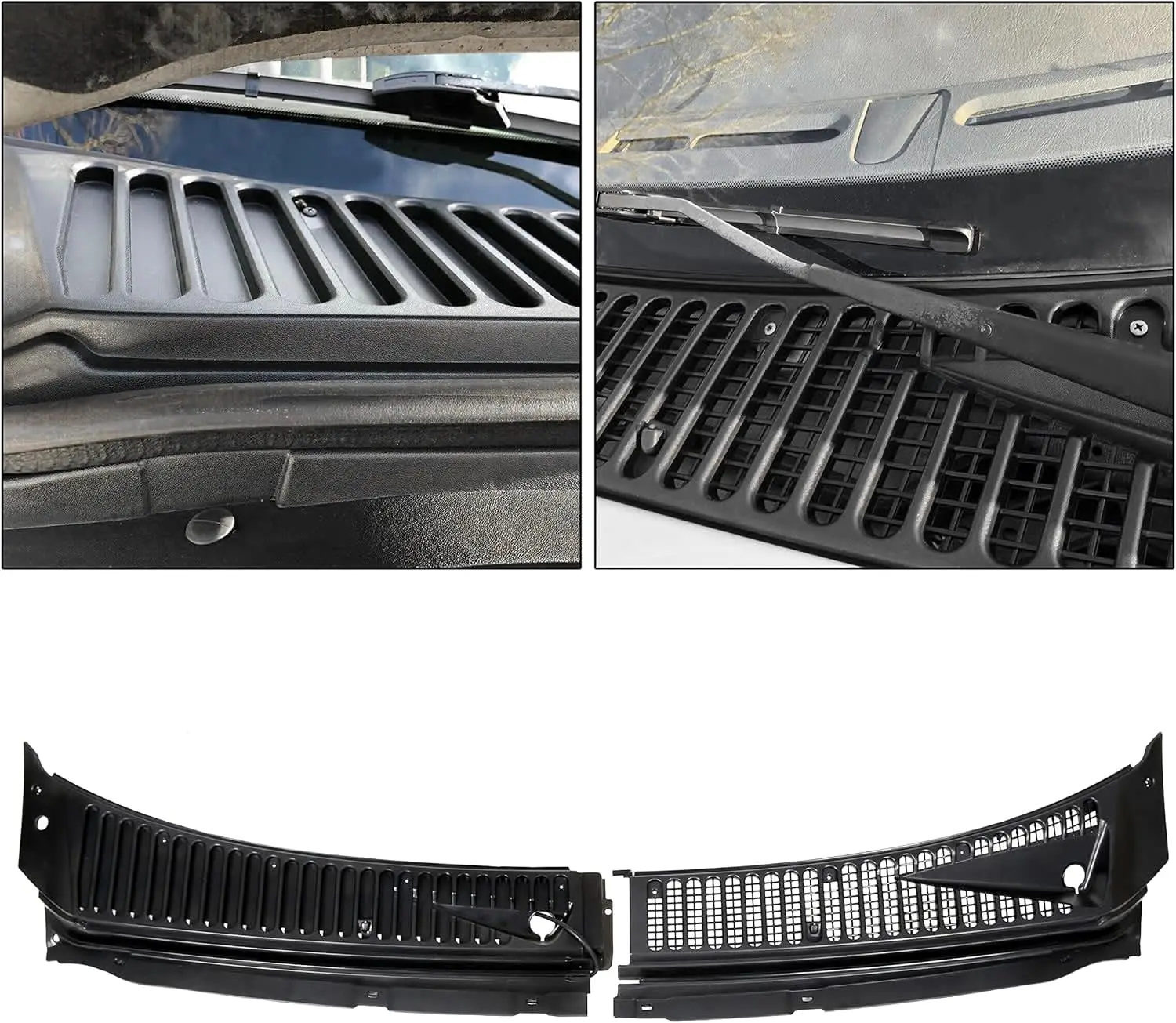 

Windshield Wiper Cowl Vent Grille for 1999-2007 Ford F250-F550 Super Duty & 2000-2005 Excursion, Black Kit with Panels