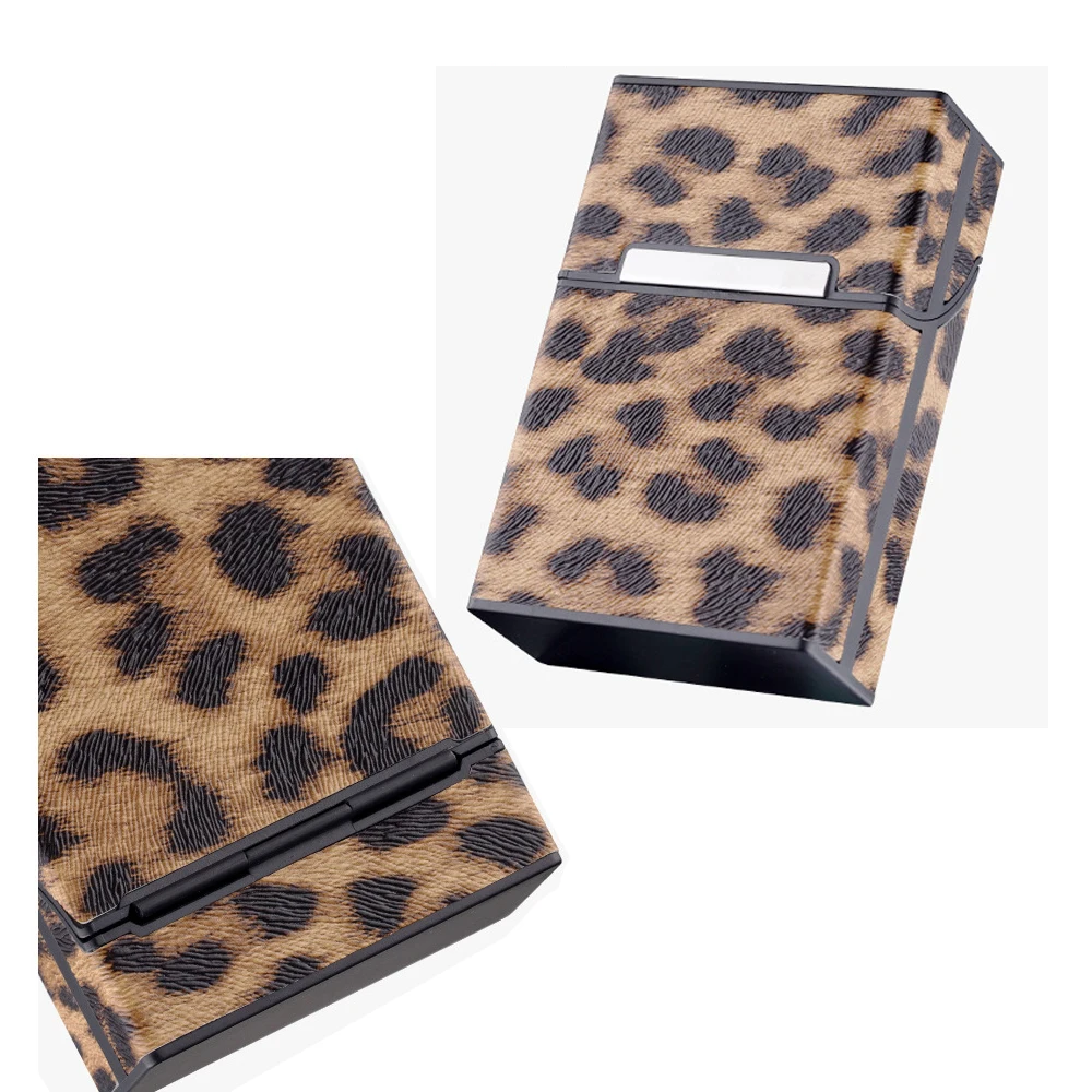 Leopard Cigarette Case for Woman Men Leather Box Holder Smoking Accessories Button Design 4 Colors