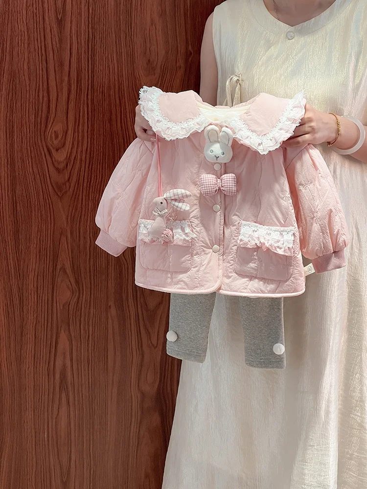 

Thiened Fce Cotton Jaet for Girls Baby Warm Outerwear Autumn Winter Faionable Versatile Sli Long Sve Sweet Co...