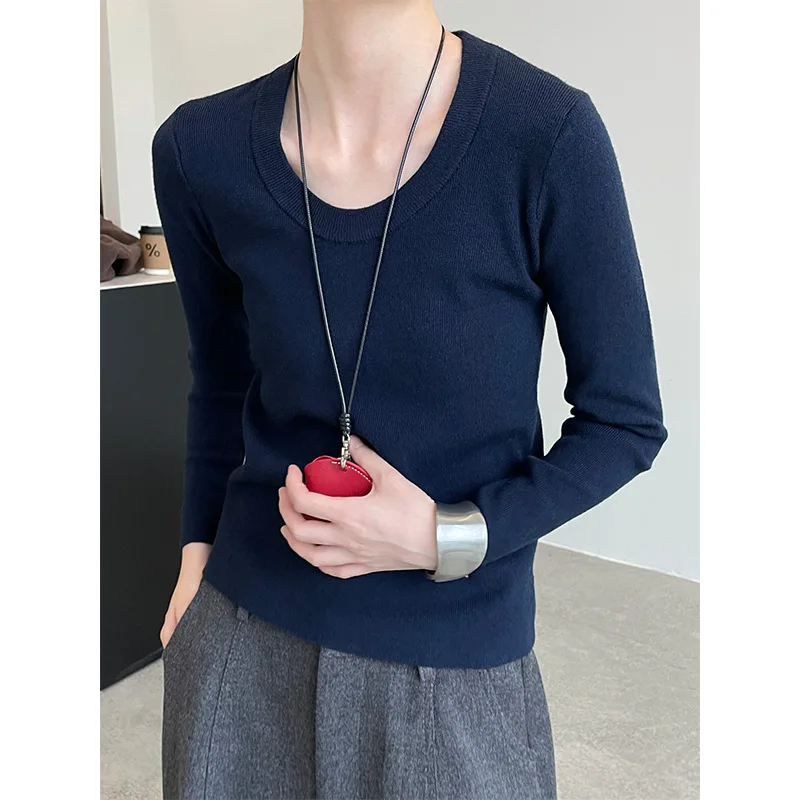 WHTREND U-الرقبة طوق التخسيس لينة محبوك قاعدة قميص للنساء أنيقة طويلة الأكمام تي شيرت علوي WH1773 #4