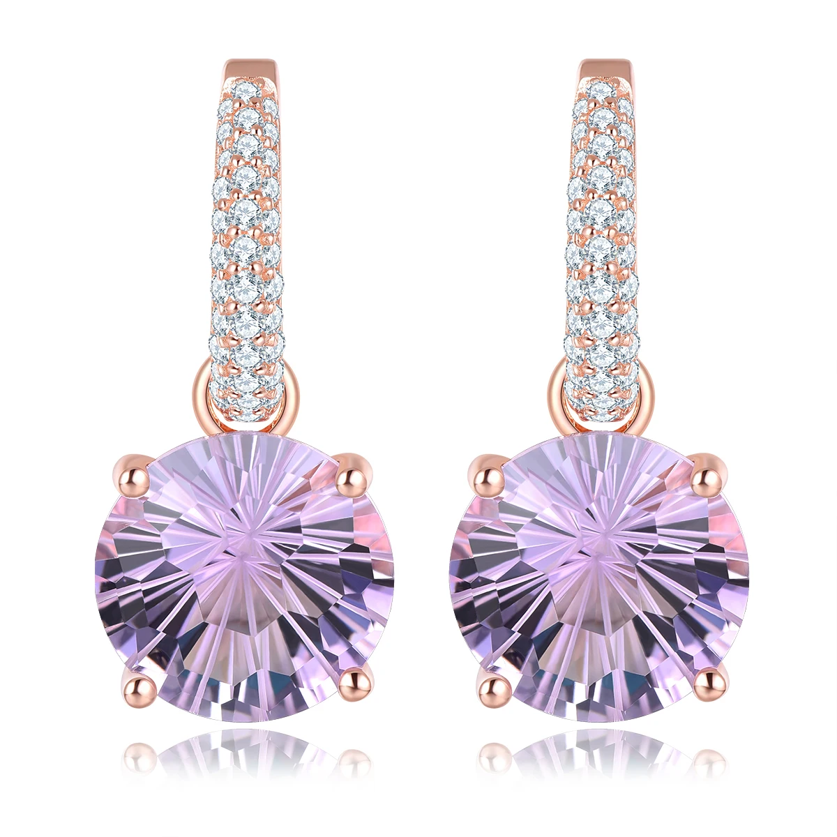 

Natural Pink Amethyst Sterling Silver Drop Earring 12.8 Carats Genuine Gemstone Professional Firework Cutting Romantic Style