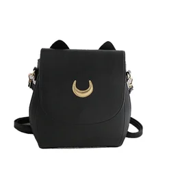 Cartoni animati Anime Moon Satchel Luna Cat zaino nero bianco grigio Moon Pattern Girl Fashion Pop Cute Girl PU Leather Cosplay