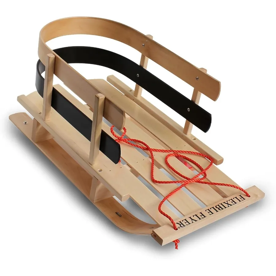 

Flexible Flyer Baby Snow Sled and Toddler Toboggan - Classic Wooden Pull Sleigh for 18 Months to 4 Years with High Backrest Pul