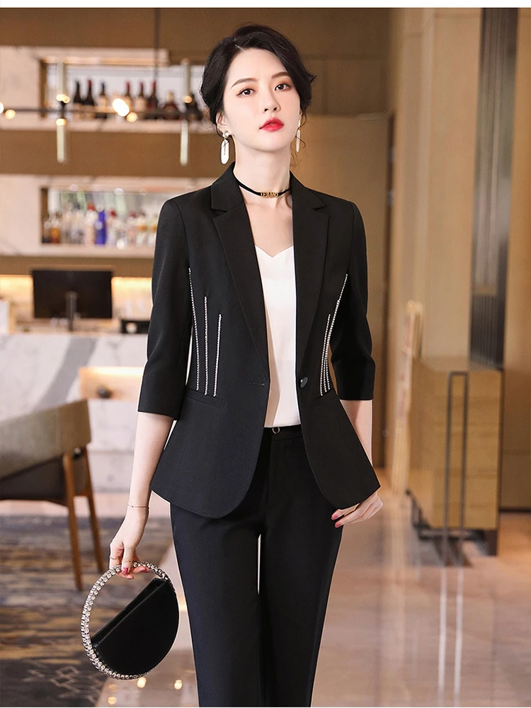 

2023 New Spring and Summer Women Pants Suit 2-piece Set Professional Work Clothes Temperament Slim Female Blazer Casual