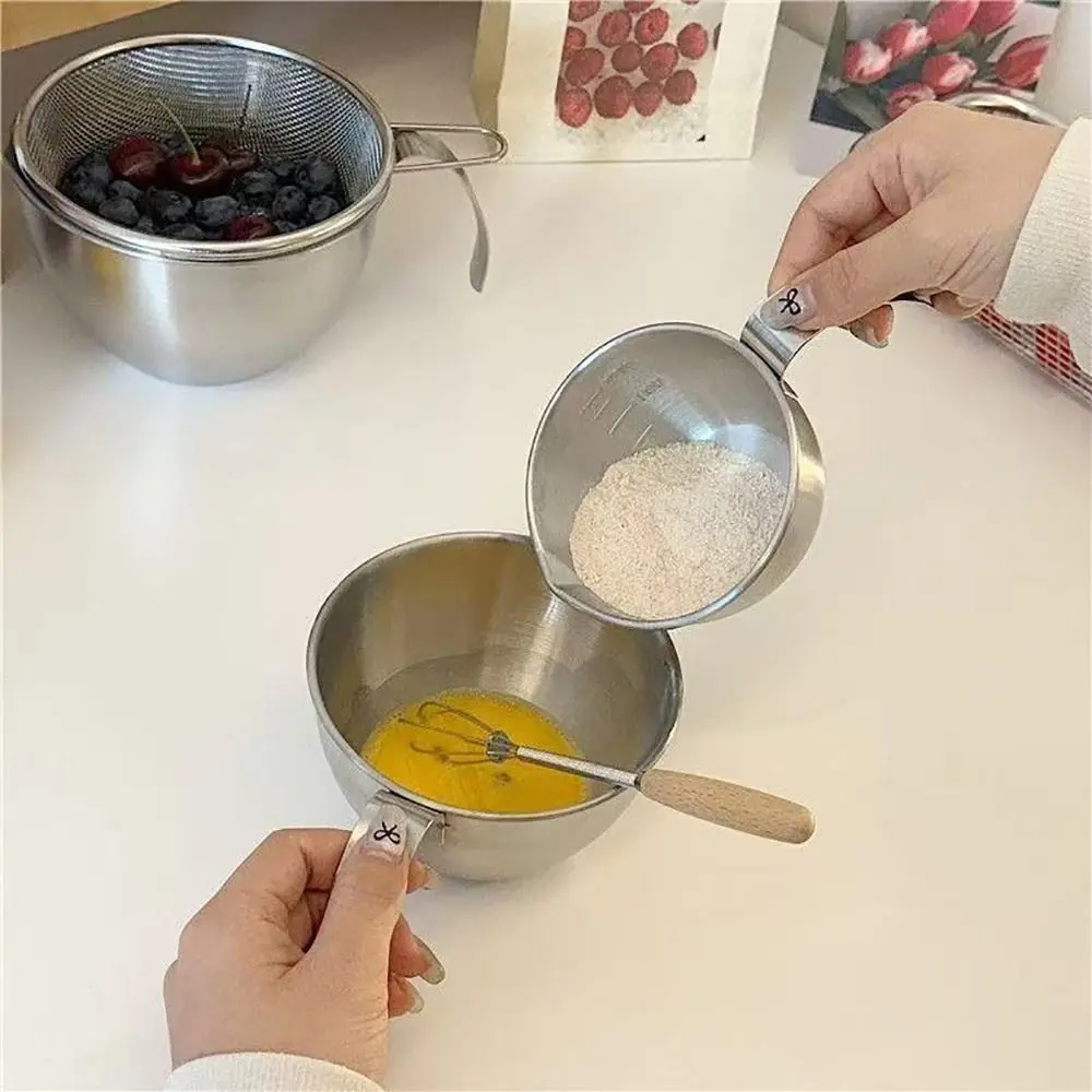 Stainless Steel Colander Basin with Scale Household Measuring Spoon Set Silver Double Layers Vegetable Washing Basin Kitchen - view 4