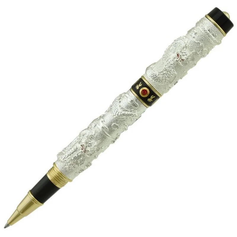 

A+ Jinhao Vintage Rollerball Pen Double Dragon Playing Pearl, 3D Embossed Silver