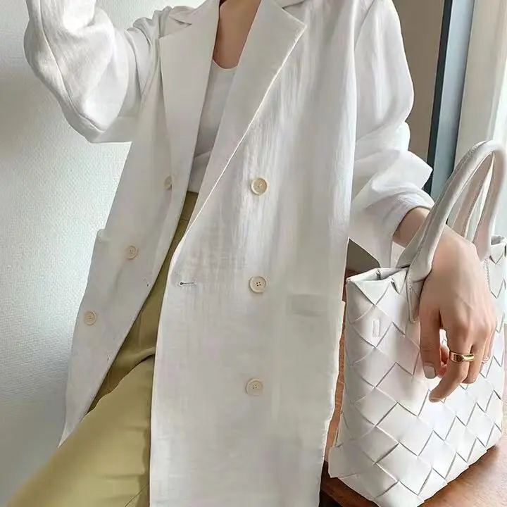Insozkdg Frühling und Herbst Weiß Leinen Anzug Jacke für Frauen High-end-Anzug Dünne Sonnencreme Lose Beiläufige Blazer Frauen kleidung