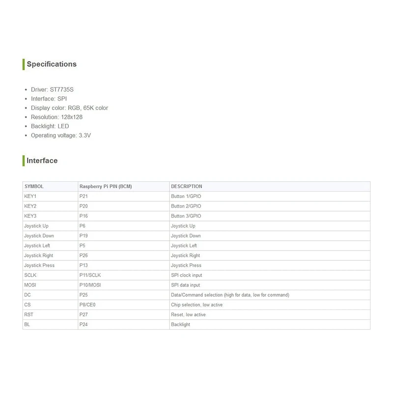 N35R_DU Waveshare Chapéu com tela LCD de 1,44 polegadas para Raspberry Pi 2B/3B/3B+/Zero