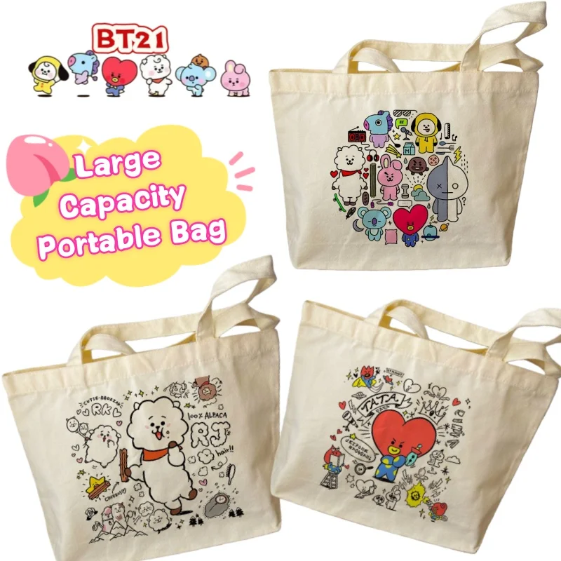 

New BT21 shooky mang chimmy tata cookyBT21 high-value simple sweet large-capacity portable canvas bag cartoon cute shoulder bag