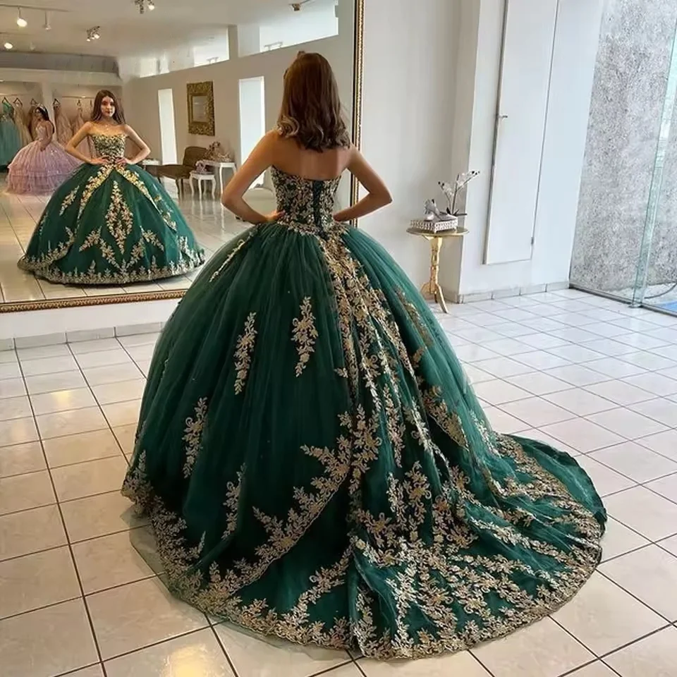 Vestidos de quinceañera Charro verde, vestido de baile con apliques de corazón, vestidos mexicanos dulces 16, 15 años personalizados