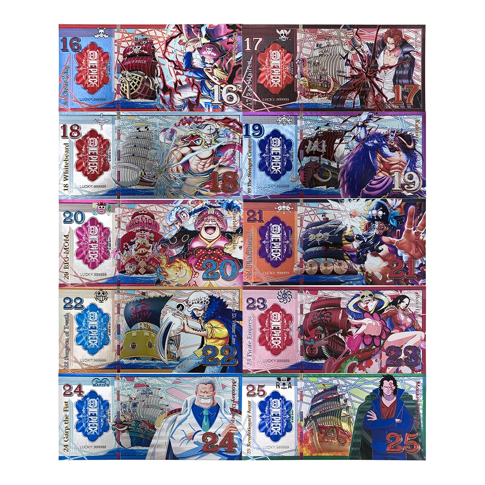 Karty Banknotowe Premium All Style Anime Gold One Piece Series Edycja Limitowana Kolekcja Hobbystyczna Prezent dla Fanów i Przyjaciół