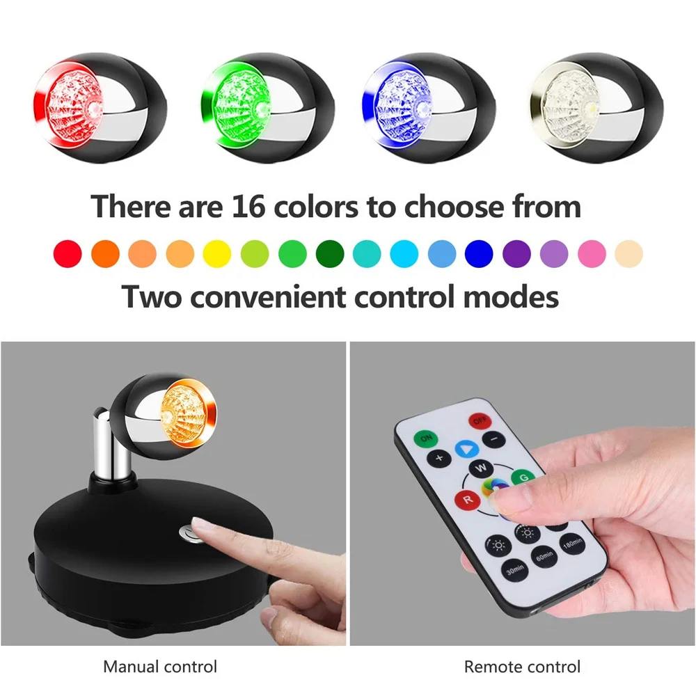 RGB or White Led Spotlight AA Battery Powered Home Decoration &Remote Controller Dimming Night Lamp for Painting,Picture Display