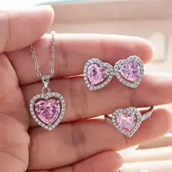 Cellacity Heart shaped Silver Jewelry Set for Women Trendy Women's Wear Jewelry Ring Earrings Necklace Bracelet Engagement
