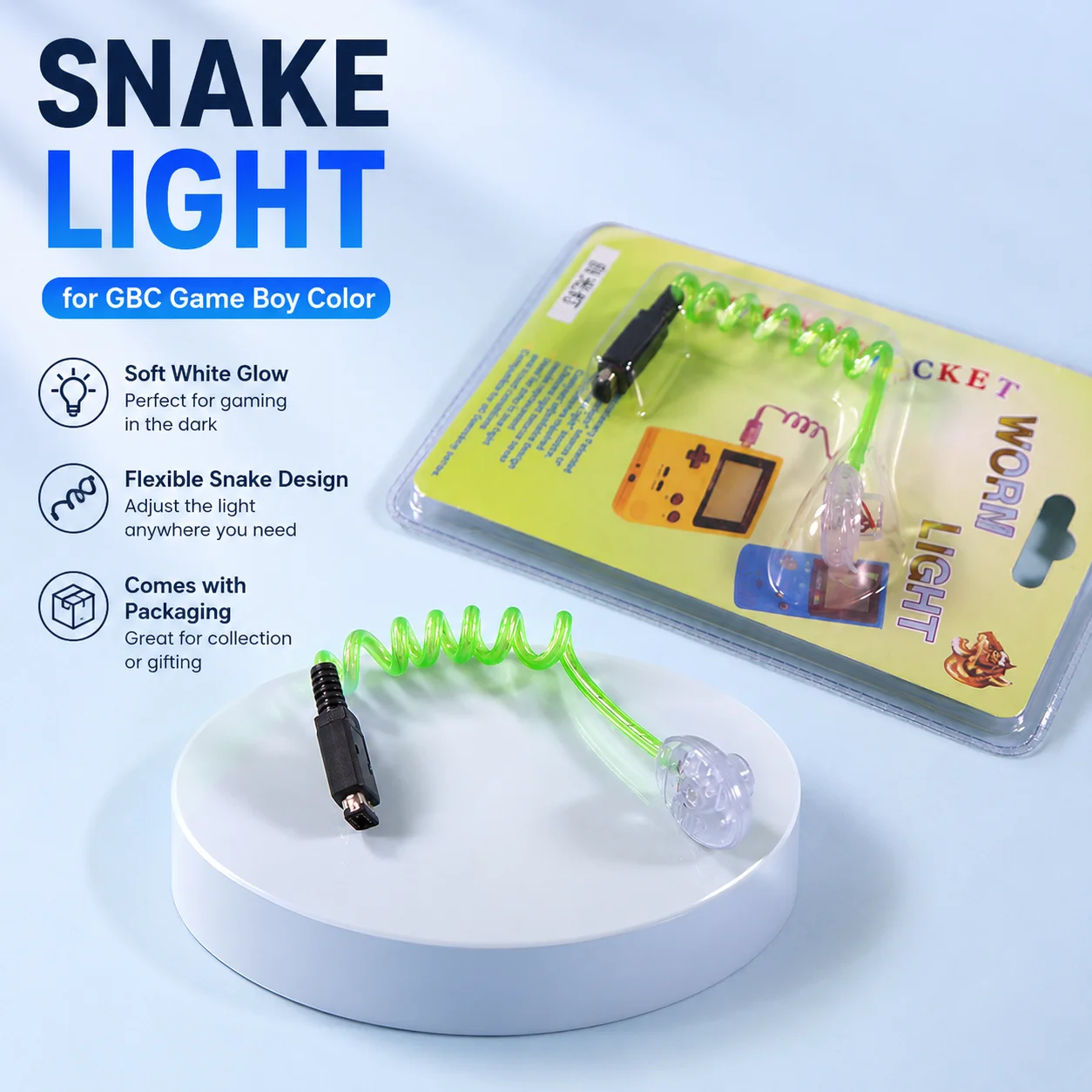 Snake Light for GBC GBA Game Boy Color, LCD White Night Light with Packaging GBA