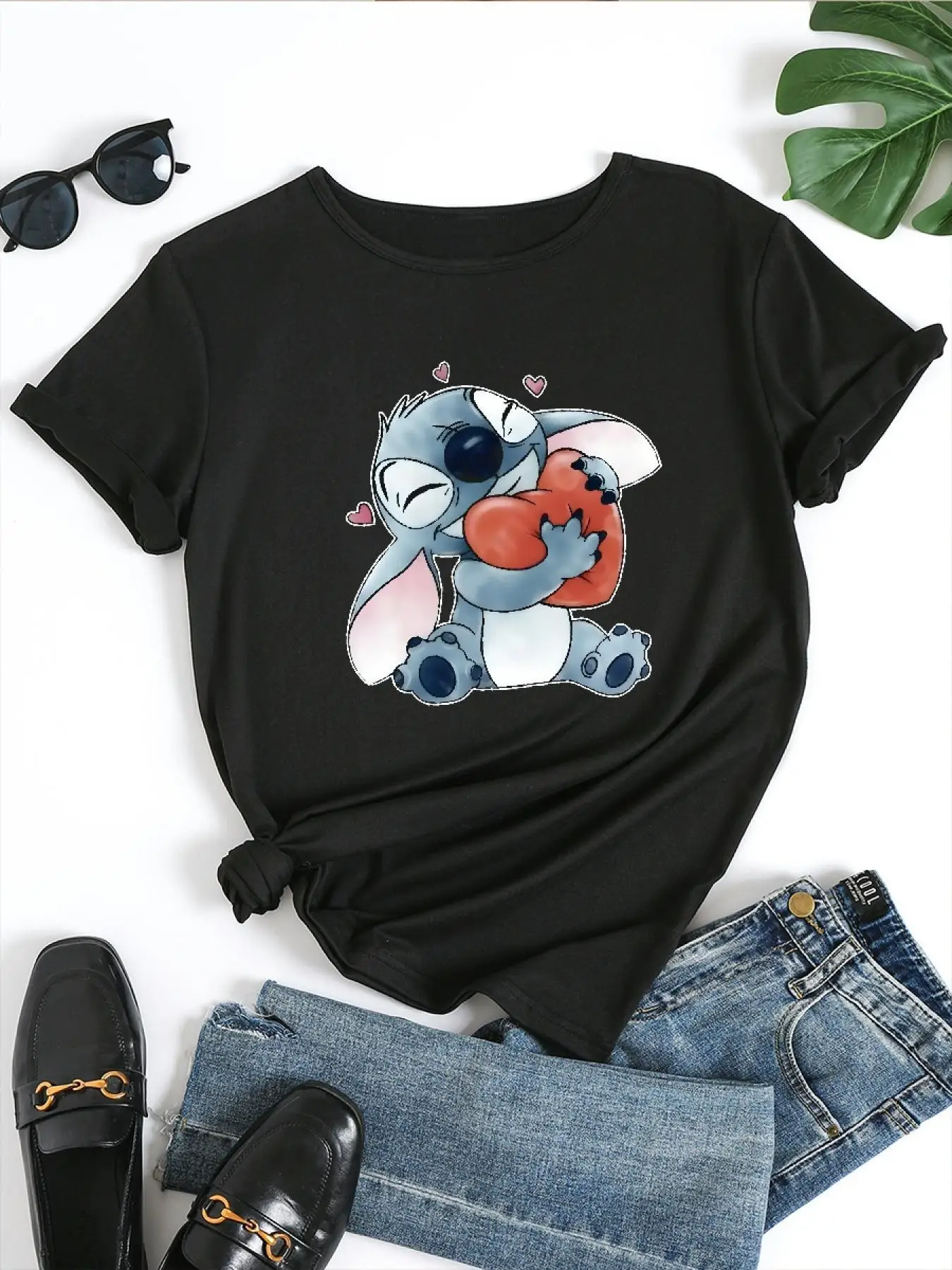 T-shirt casual da donna a maniche corte con design a cuore con cuciture - Girocollo, elastica e leggera, perfetta per la primavera/estate