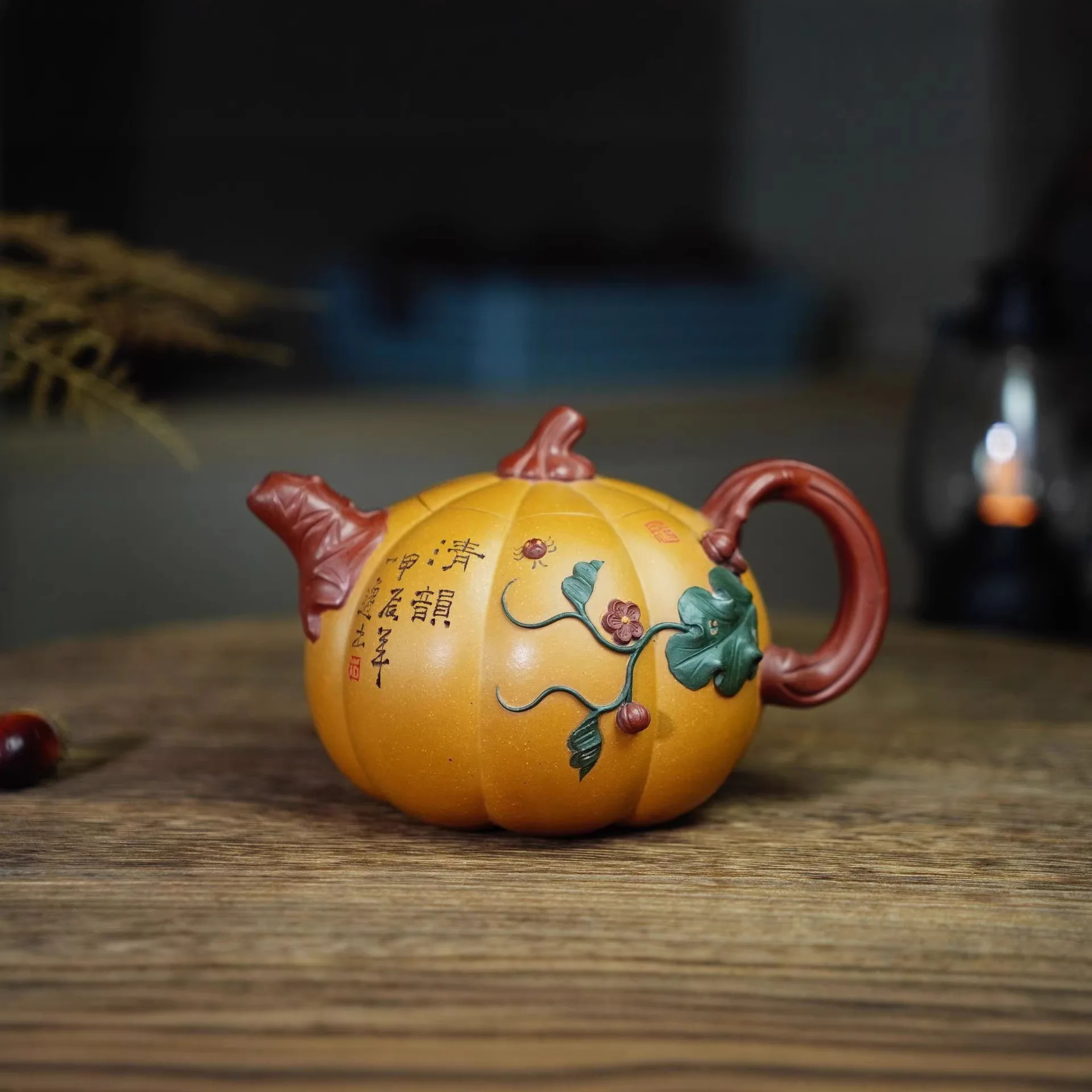 Pumpkin-Shaped Teapot Made Of Original Clay From Yixing Famous Artisan's Hand-Carved And Decorated Set A Decorative Utensil Fo