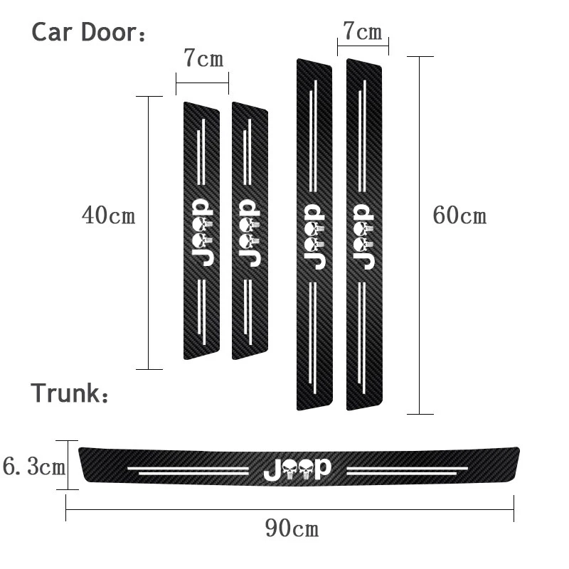 Car Door Sill Carbon Sticker Auto Accessories For Jeep Renegade Wrangler JL JK Gladiator Grand Cherokee Compass Patriot Willys