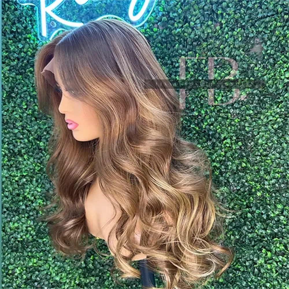 

Пепельно-шоколадно-коричневый длинный волнистый синтетический парик спереди с крутыми медовыми блондинками, мелированный парик 13x4, бесклеевой, термобезопасный женский парик