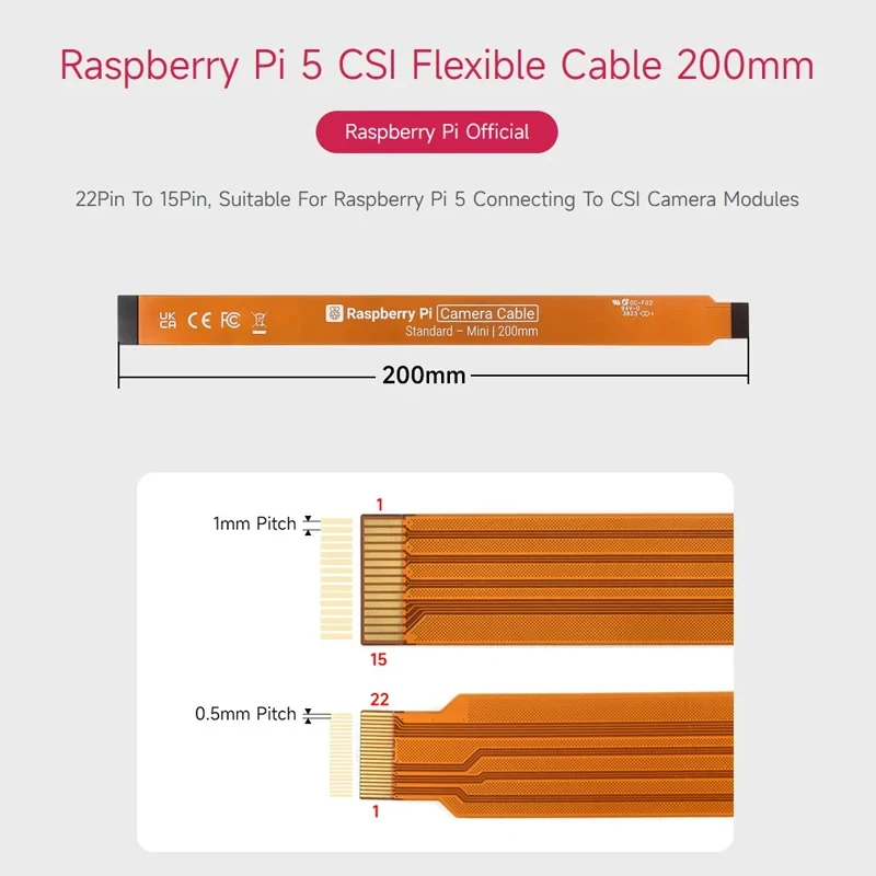 Official Raspberry Pi 5 Camera Cable CSI Display DIS Cable 22Pin to 15 Pin for Official Raspberry Pi 5 DIS Screen LCD Display