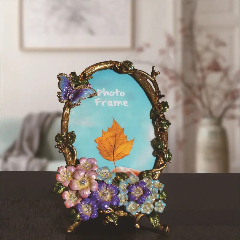 Creative Pastoral Photo Frame With Diamonds, Flowers And Birds, Retro Ornaments, Qixi Festival Literary And Artistic Table, Old
