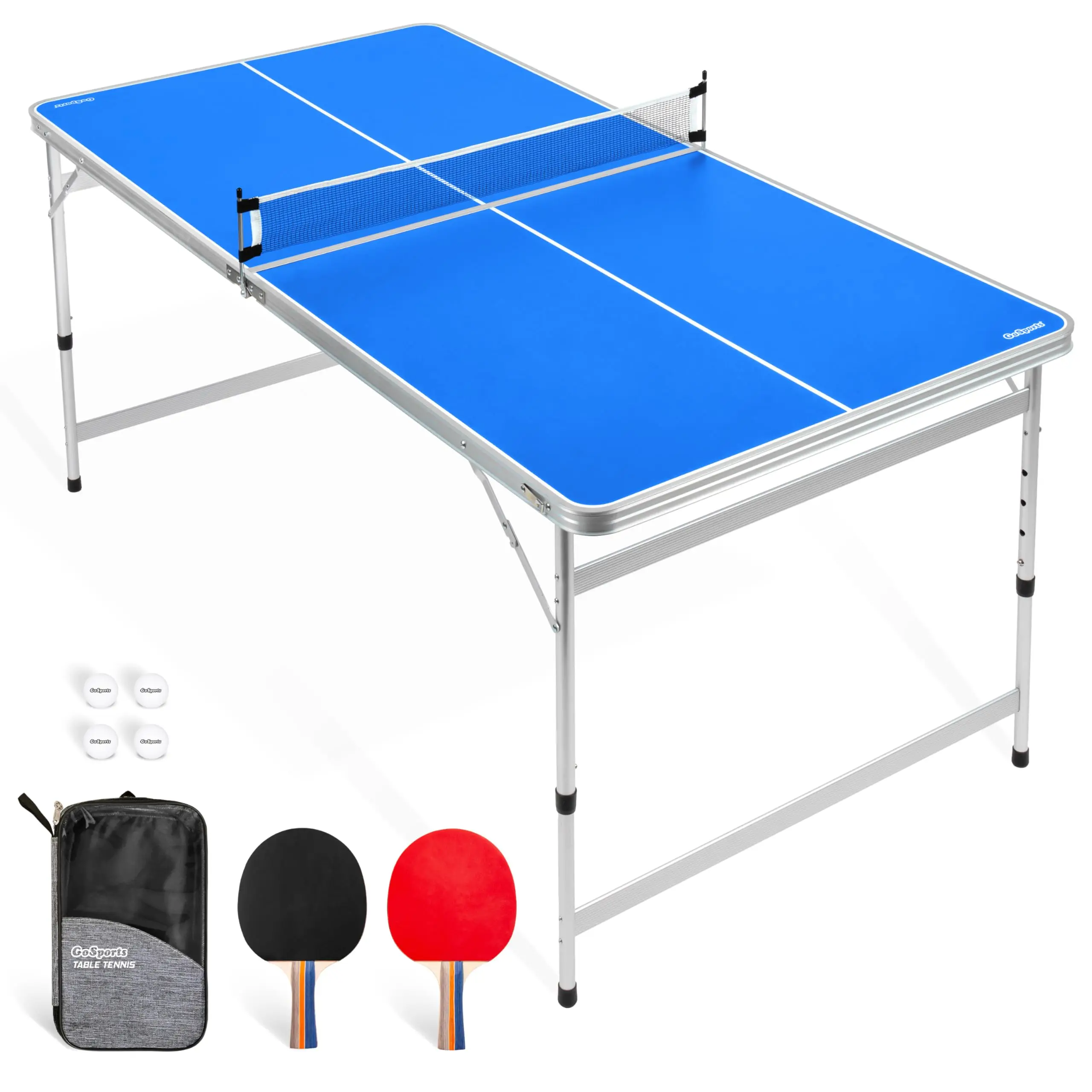 

Mid-Size Table Tennis Table Set 6x3 ft, Adjustable Height Green or Blue